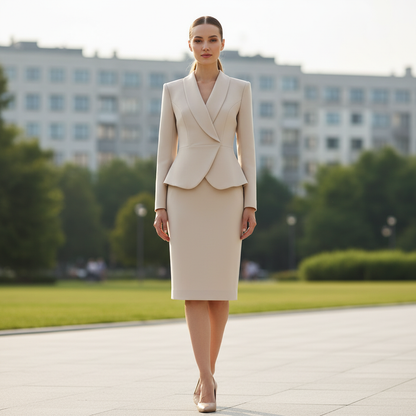Blazer Bege com Lapela | Terno Feminino Elegante