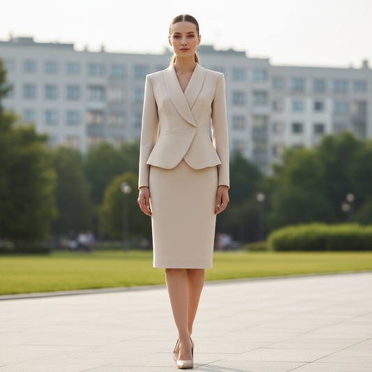Blazer Bege com Lapela | Terno Feminino Elegante