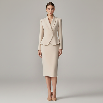 Blazer Bege com Lapela | Terno Feminino Elegante