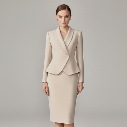 Blazer Bege com Lapela | Terno Feminino Elegante
