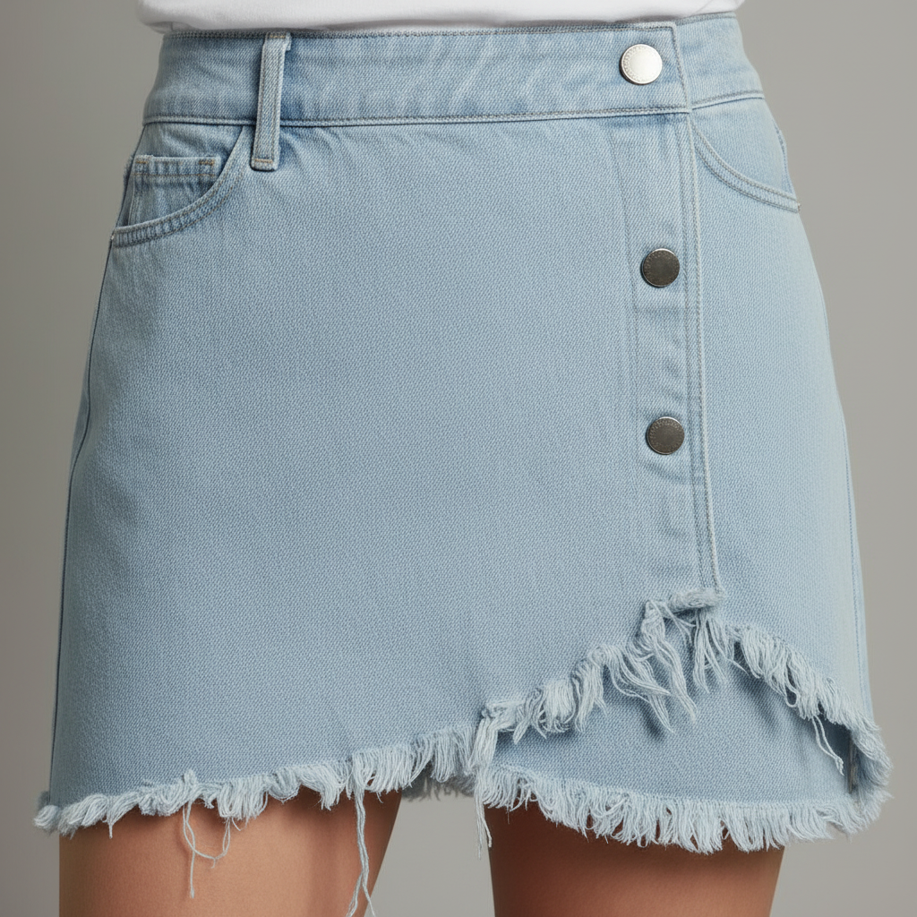 Minissaia e Shorts Denim Camel com Borda Desfiada | Estilo Western Retrô