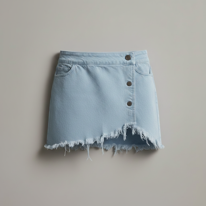 Minissaia e Shorts Denim Camel com Borda Desfiada | Estilo Western Retrô