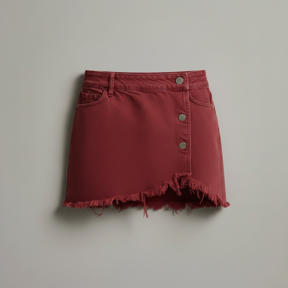 Minissaia e Shorts Denim Camel com Borda Desfiada | Estilo Western Retrô