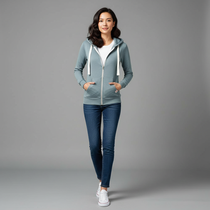Hoodie Fleece Feminino | Moletom com Zíper e Capuz Ajustável
