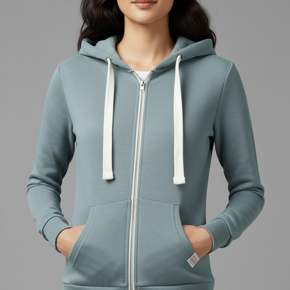 Hoodie Fleece Feminino | Moletom com Zíper e Capuz Ajustável