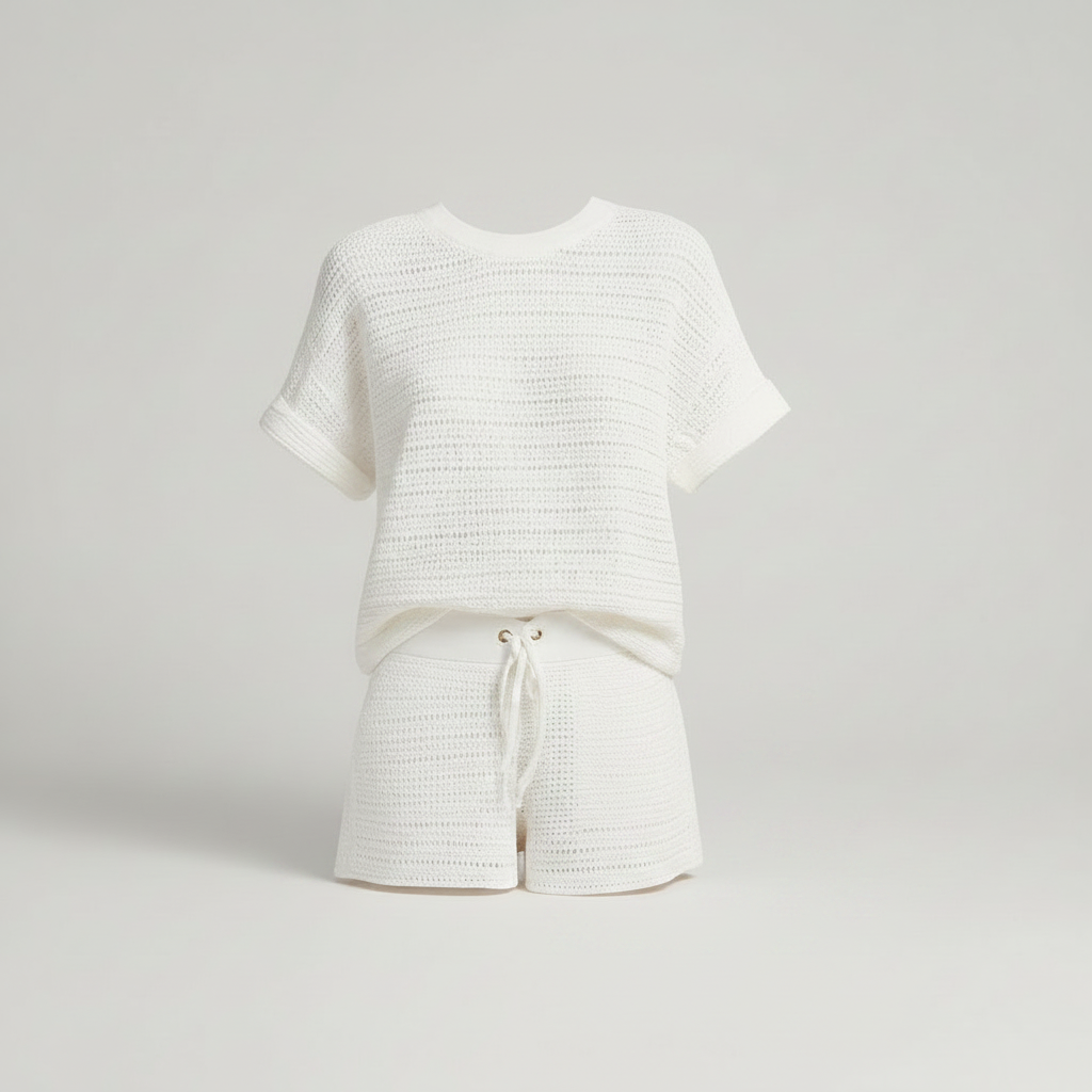 Conjunto Malha Mulher Branco | Casual Feminino com Mangas Curtas