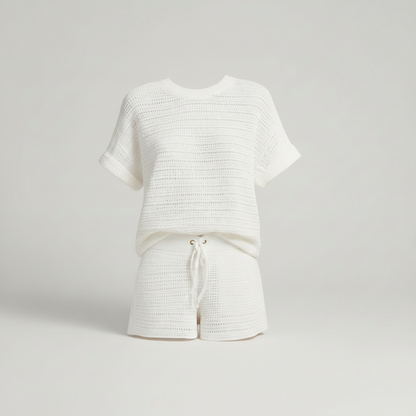 Conjunto Malha Mulher Branco | Casual Feminino com Mangas Curtas