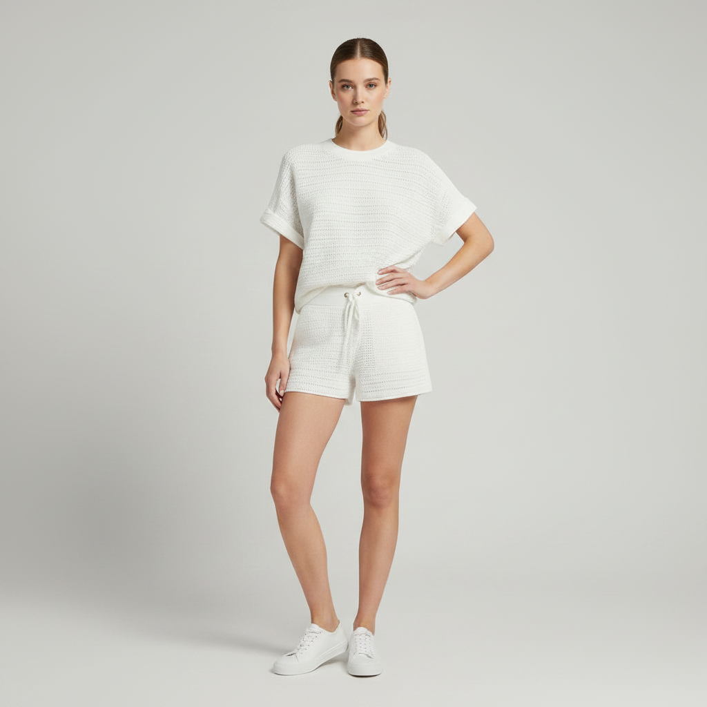 Conjunto Malha Mulher Branco | Casual Feminino com Mangas Curtas