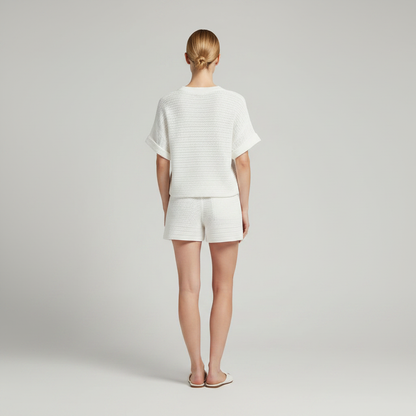 Conjunto Malha Mulher Branco | Casual Feminino com Mangas Curtas