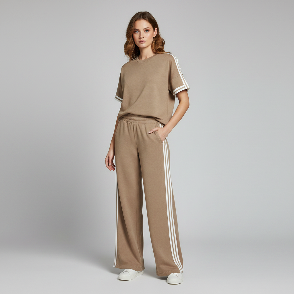 Conjunto Casual Kaki | Camiseta Listrada e Calça