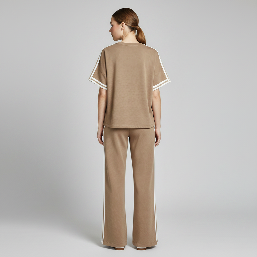 Conjunto Casual Kaki | Camiseta Listrada e Calça
