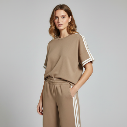 Conjunto Casual Kaki | Camiseta Listrada e Calça