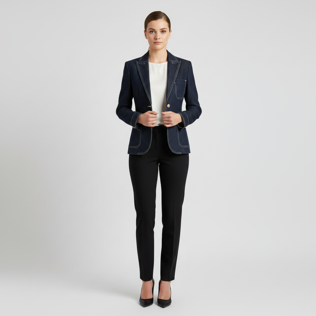 Jaqueta Jeans Azul Marinho Retro | Jaqueta Casual Matelassê