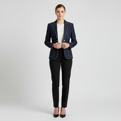 Jaqueta Jeans Azul Marinho Retro | Jaqueta Casual Matelassê