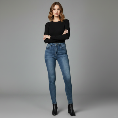 Calças de Ganga Mulher Skinny Lavagem Vintage Azul | Jeans Feminino