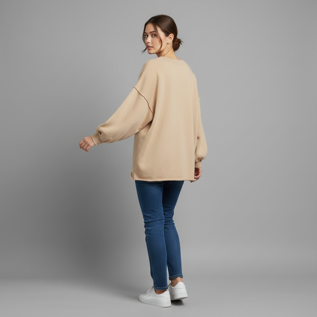 Sweatshirt Oversized Feminino com Decote V | Moletom Casual