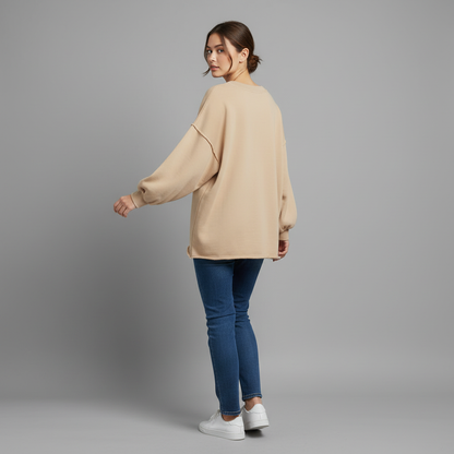 Sweatshirt Oversized Feminino com Decote V | Moletom Casual