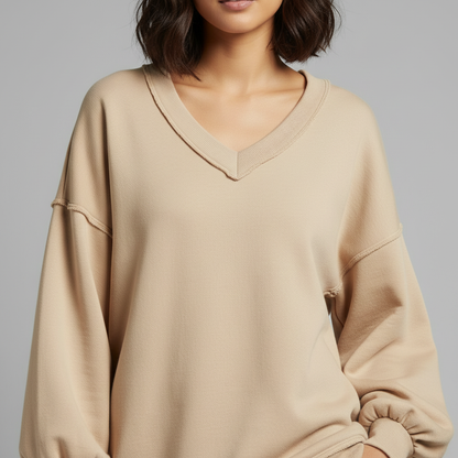 Sweatshirt Oversized Feminino com Decote V | Moletom Casual