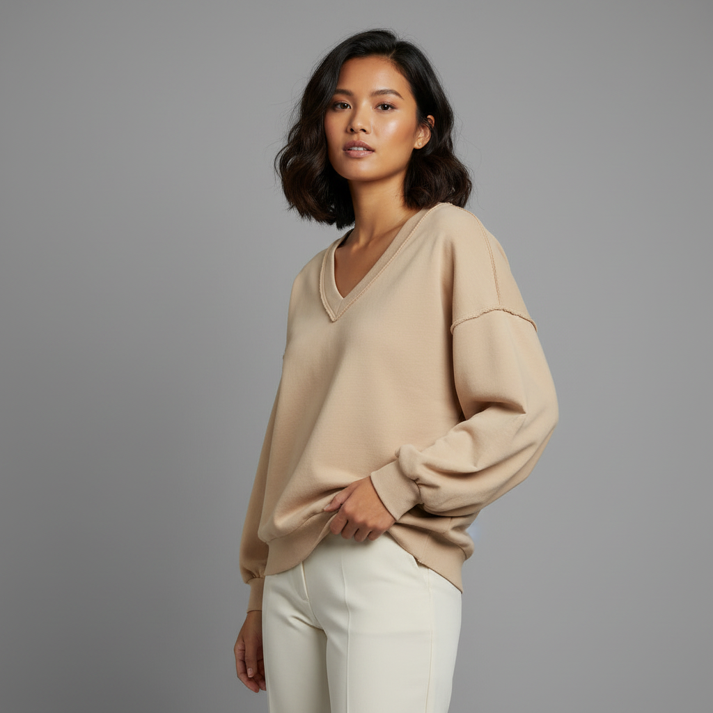 Sweatshirt Oversized Feminino com Decote V | Moletom Casual