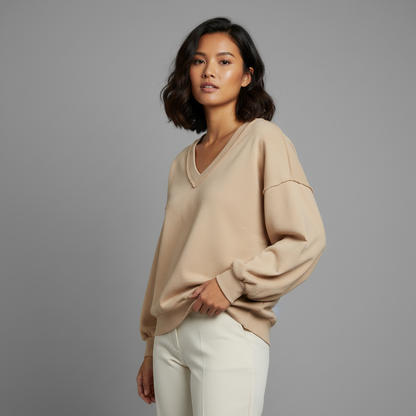 Sweatshirt Oversized Feminino com Decote V | Moletom Casual