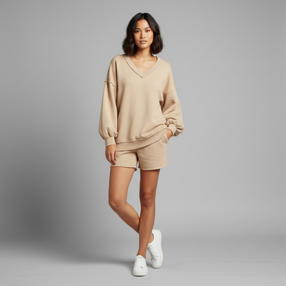 Sweatshirt Oversized Feminino com Decote V | Moletom Casual
