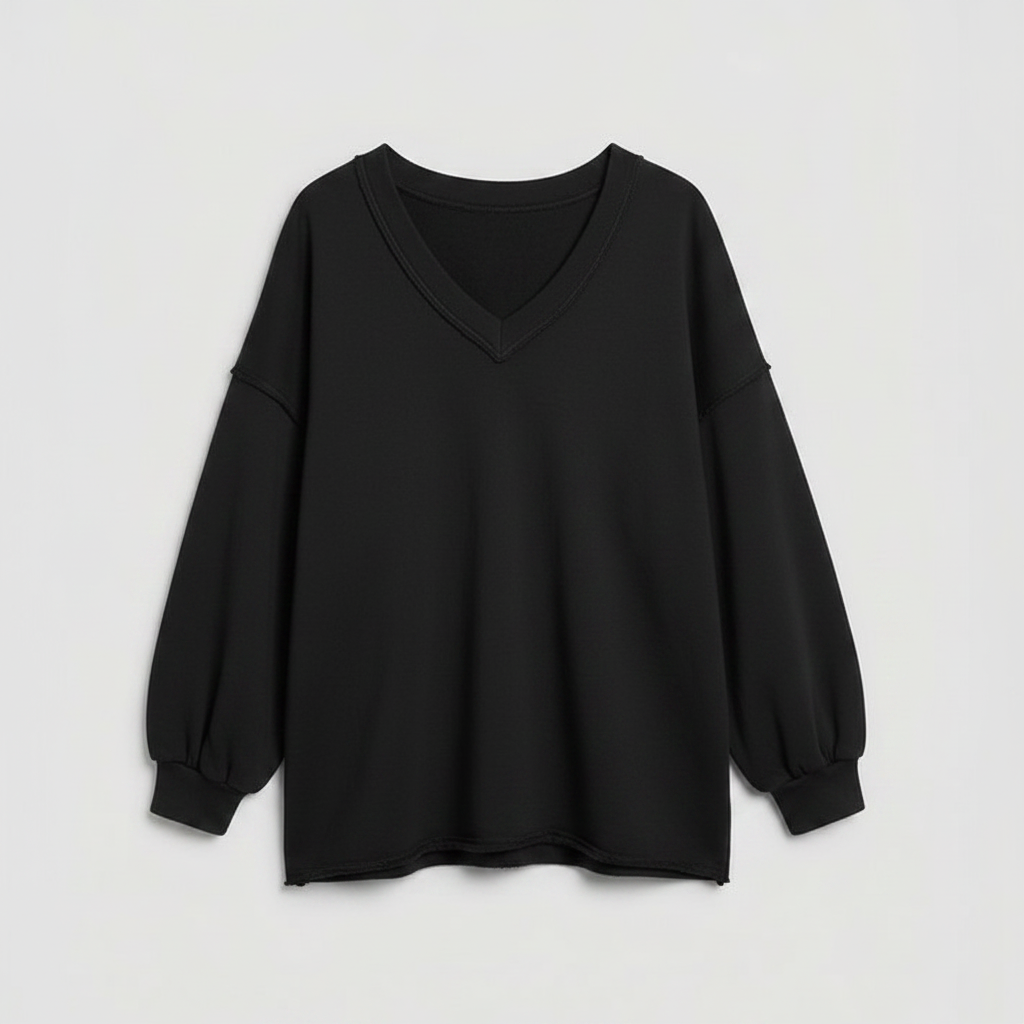 Sweatshirt Oversized Feminino com Decote V | Moletom Casual