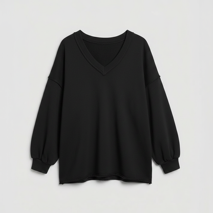 Sweatshirt Oversized Feminino com Decote V | Moletom Casual