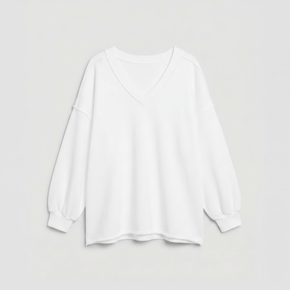 Sweatshirt Oversized Feminino com Decote V | Moletom Casual
