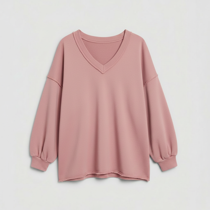 Sweatshirt Oversized Feminino com Decote V | Moletom Casual