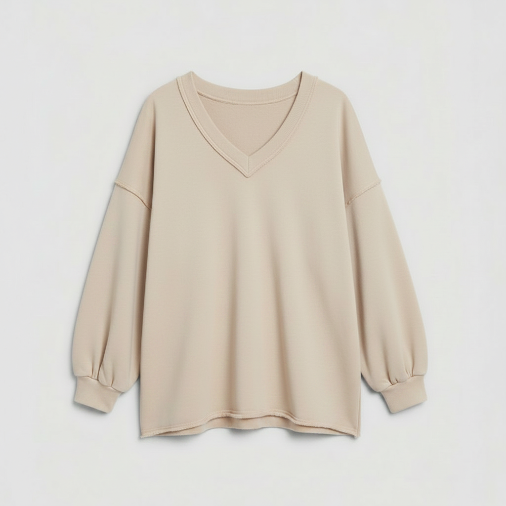 Sweatshirt Oversized Feminino com Decote V | Moletom Casual