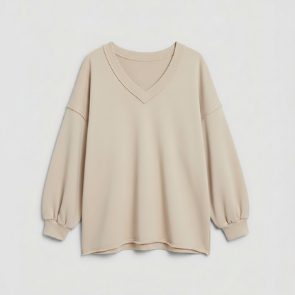 Sweatshirt Oversized Feminino com Decote V | Moletom Casual