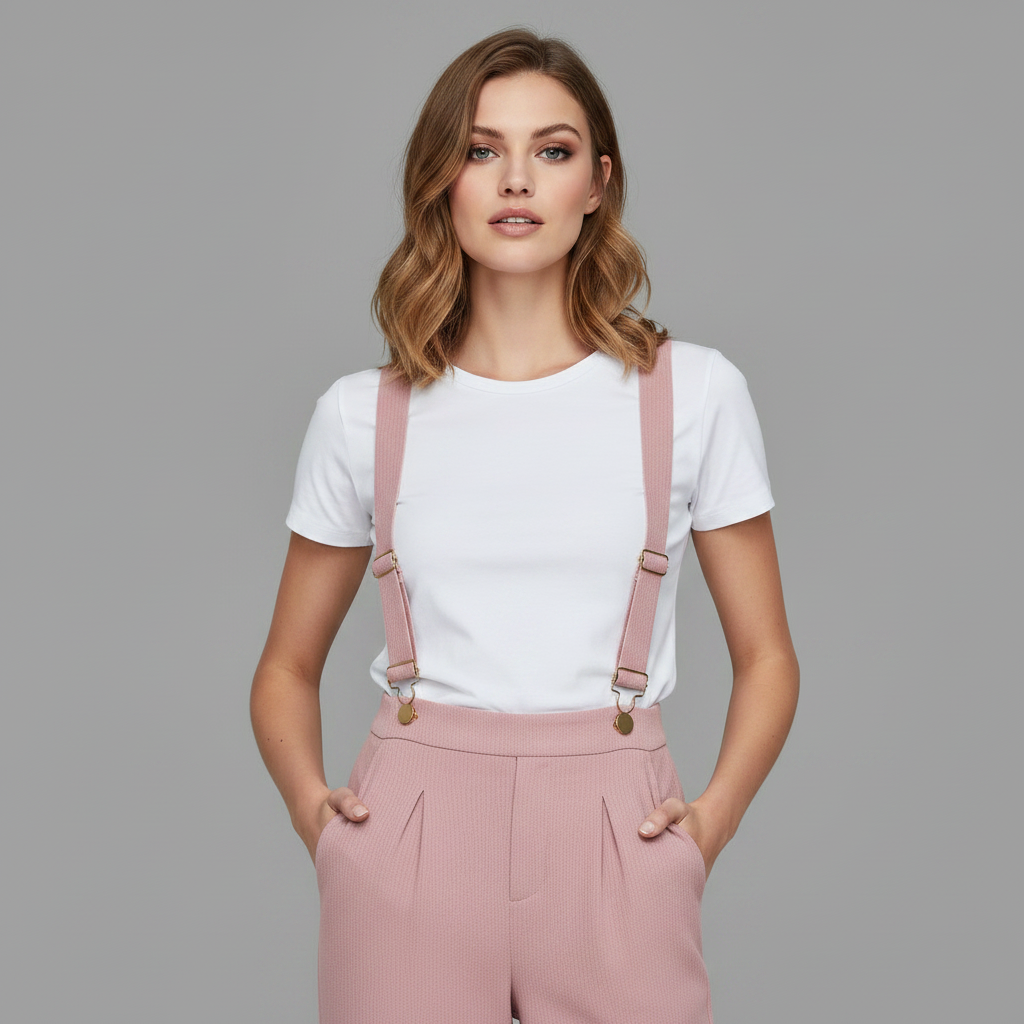 Macacão Rosa Ajustável em Veludo Cotelê | Casual Feminino