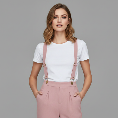 Macacão Rosa Ajustável em Veludo Cotelê | Casual Feminino