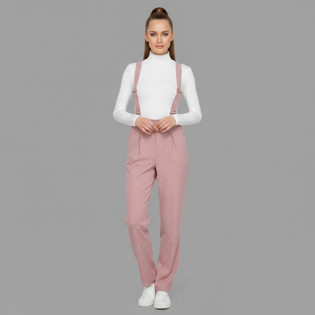 Macacão Rosa Ajustável em Veludo Cotelê | Casual Feminino