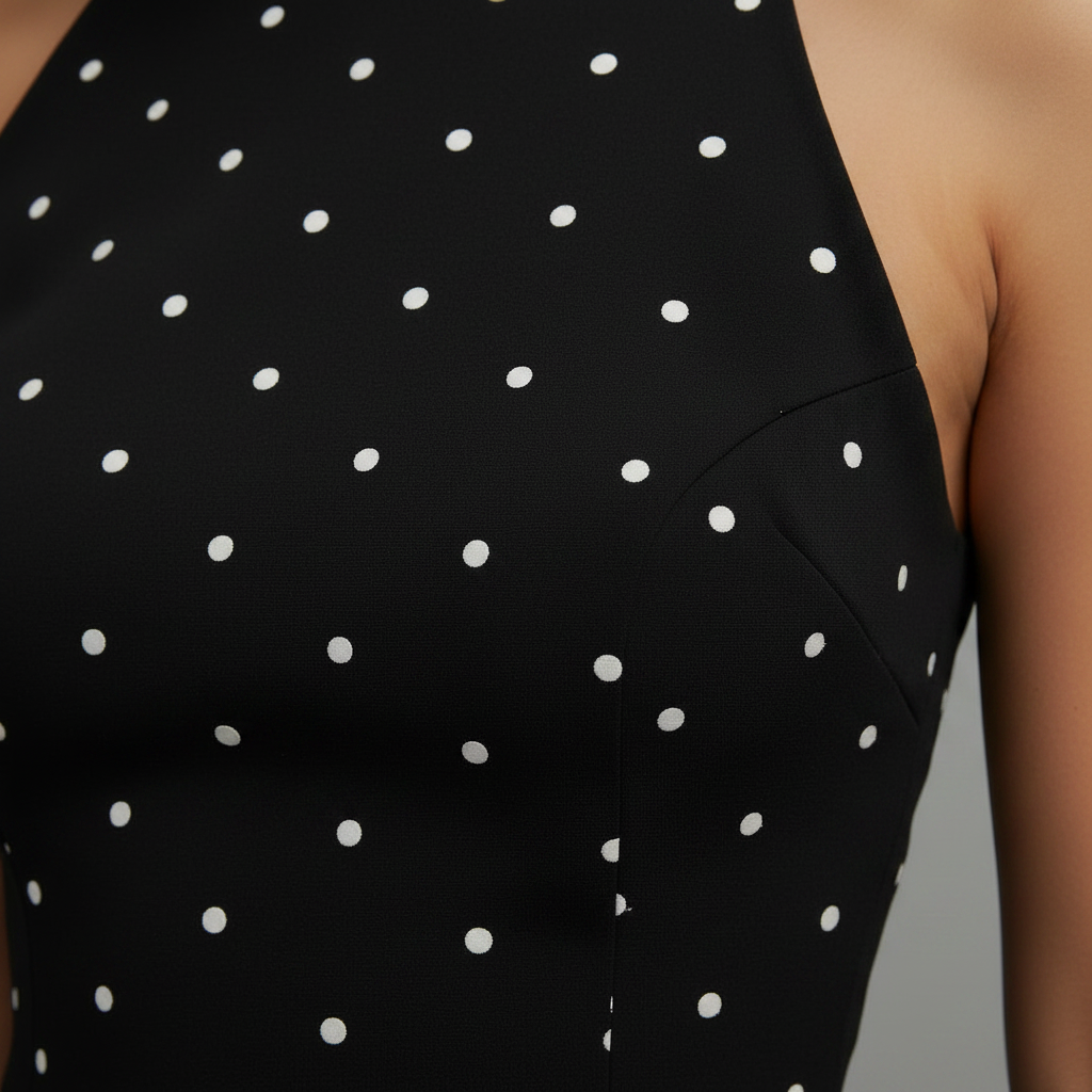 Vestido Mini Halter Estampado Poás Preto e Branco
