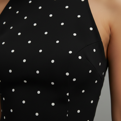 Vestido Mini Halter Estampado Poás Preto e Branco