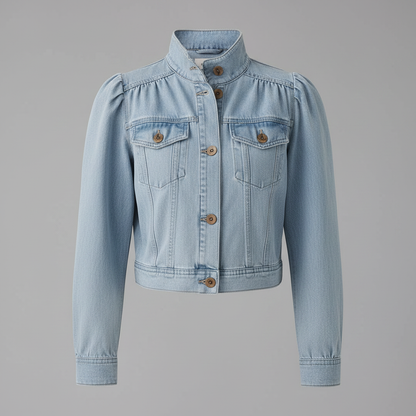 Jaqueta Jeans Azul Retro | Jaqueta de Denim com Gola Alta