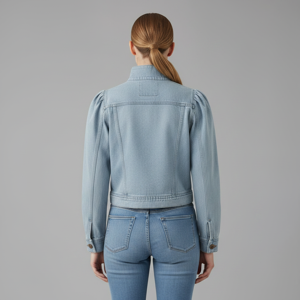 Jaqueta Jeans Azul Retro | Jaqueta de Denim com Gola Alta