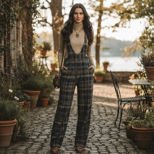Overall Azul Xadrez | Macacão com Pantalonas e Botões Laterais