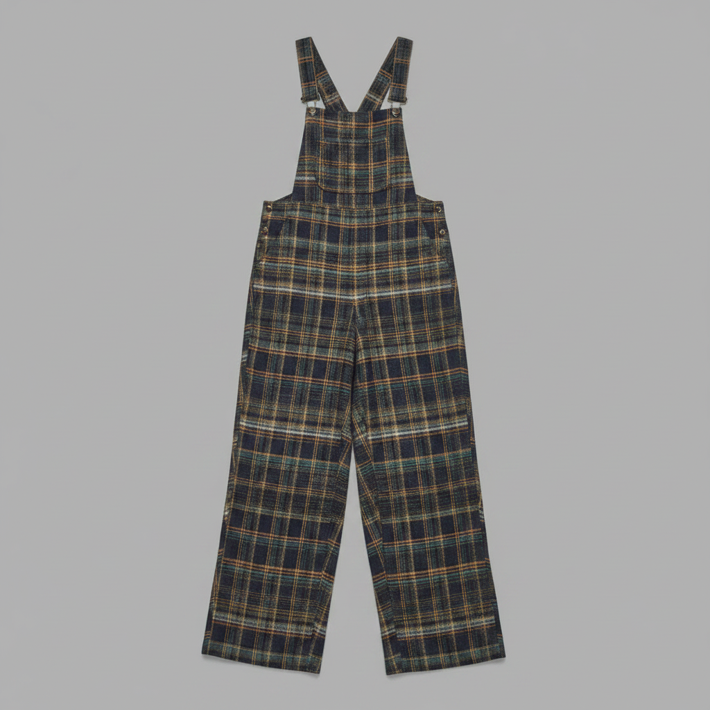 Overall Azul Xadrez | Macacão com Pantalonas e Botões Laterais