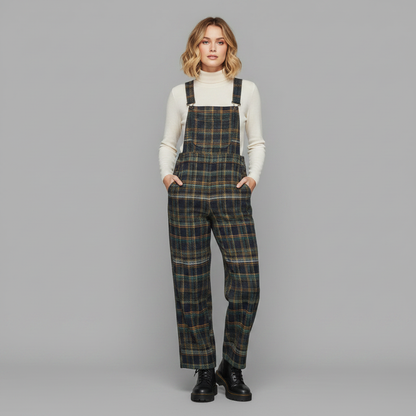 Overall Azul Xadrez | Macacão com Pantalonas e Botões Laterais
