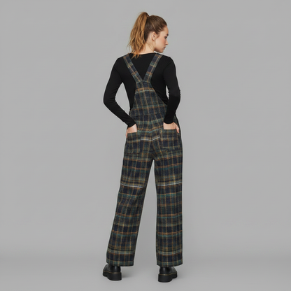 Overall Azul Xadrez | Macacão com Pantalonas e Botões Laterais