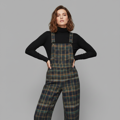 Overall Azul Xadrez | Macacão com Pantalonas e Botões Laterais