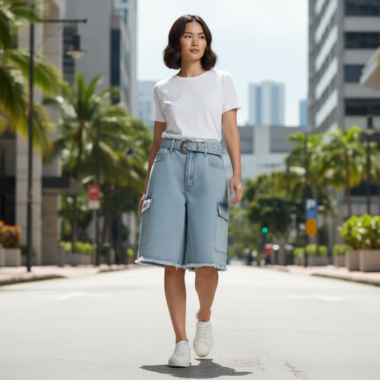 Short Jeans Rosa Vintage | Jeans com Múltiplos Bolsos