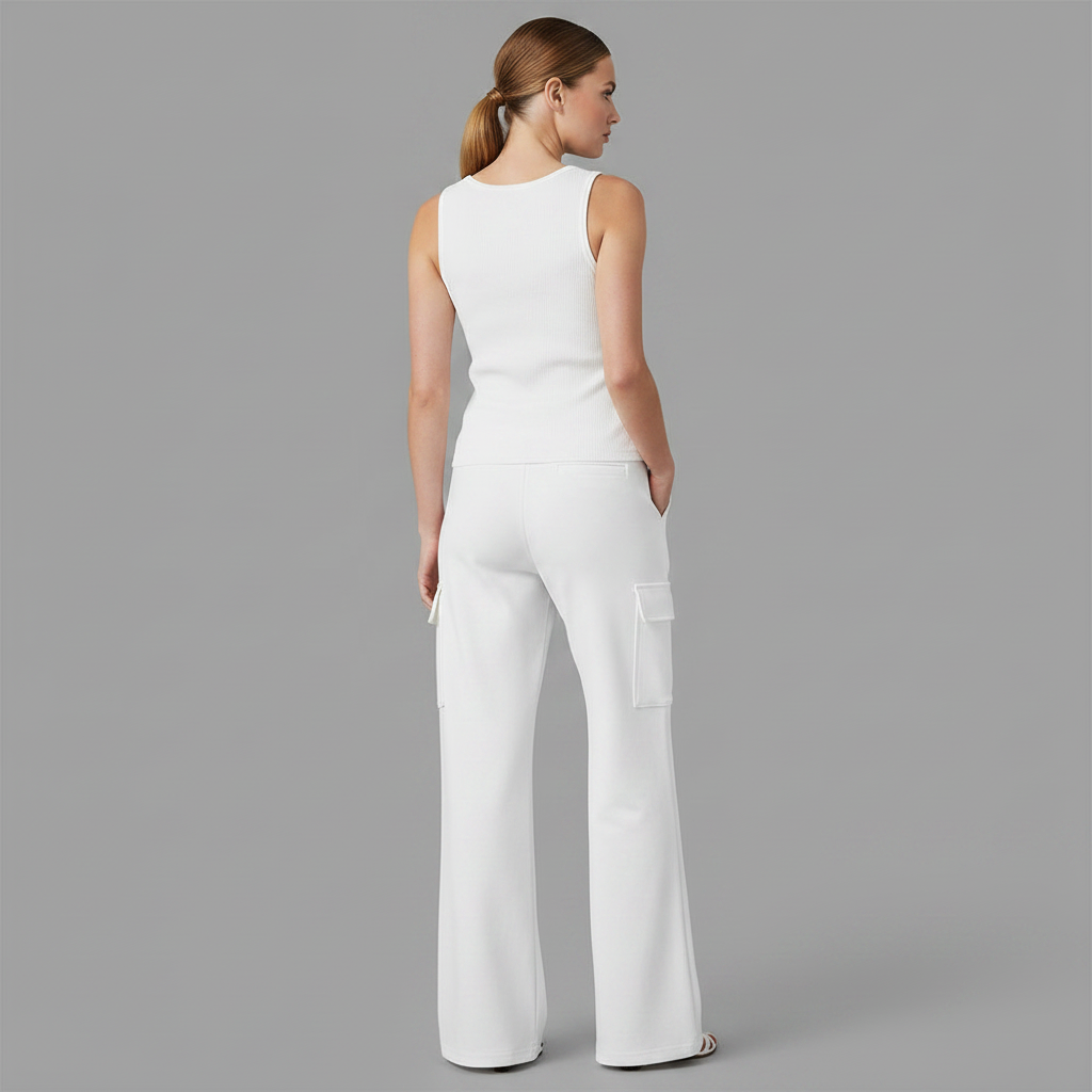 Conjunto Malha Mulher V-Neck e Calça Cargo | Moda Casual