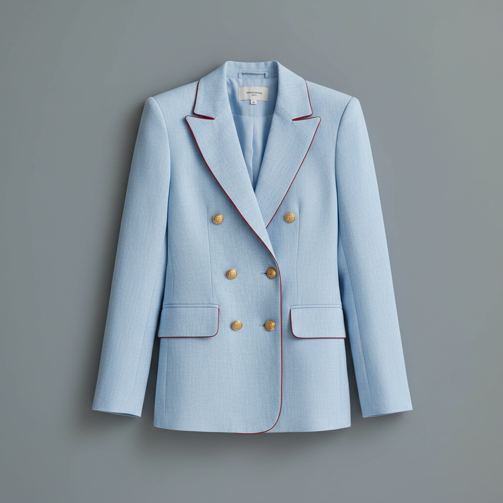 Blazer Mulher Azul Céu Vintage | Blazer em Linho com Botões Duplos