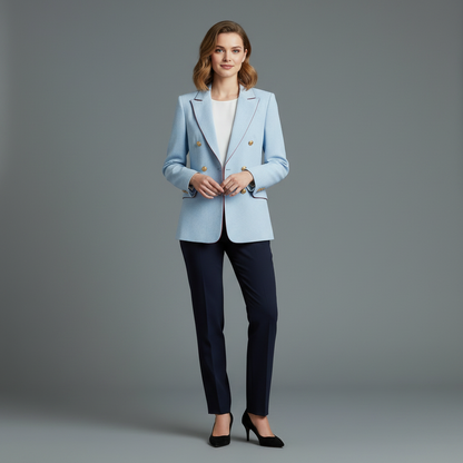 Blazer Mulher Azul Céu Vintage | Blazer em Linho com Botões Duplos