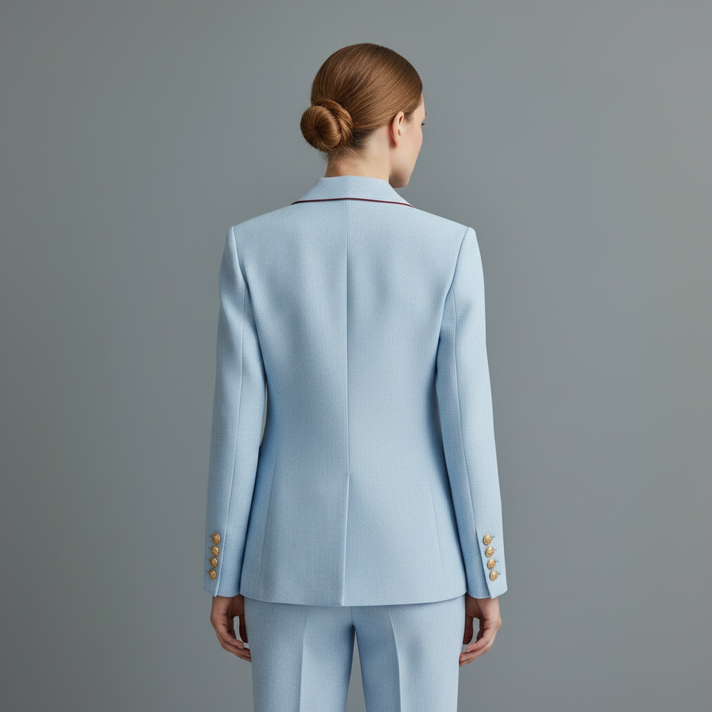 Blazer Mulher Azul Céu Vintage | Blazer em Linho com Botões Duplos