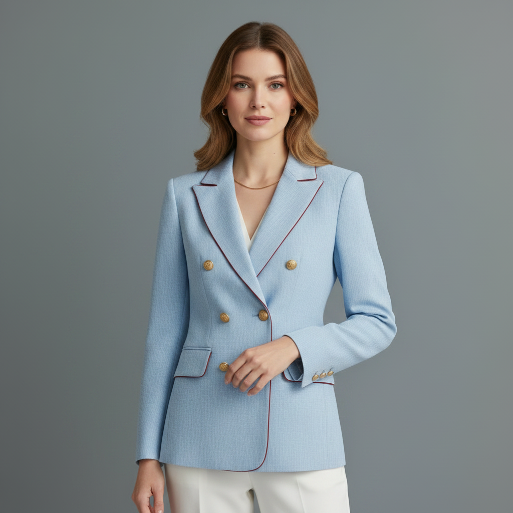 Blazer Mulher Azul Céu Vintage | Blazer em Linho com Botões Duplos