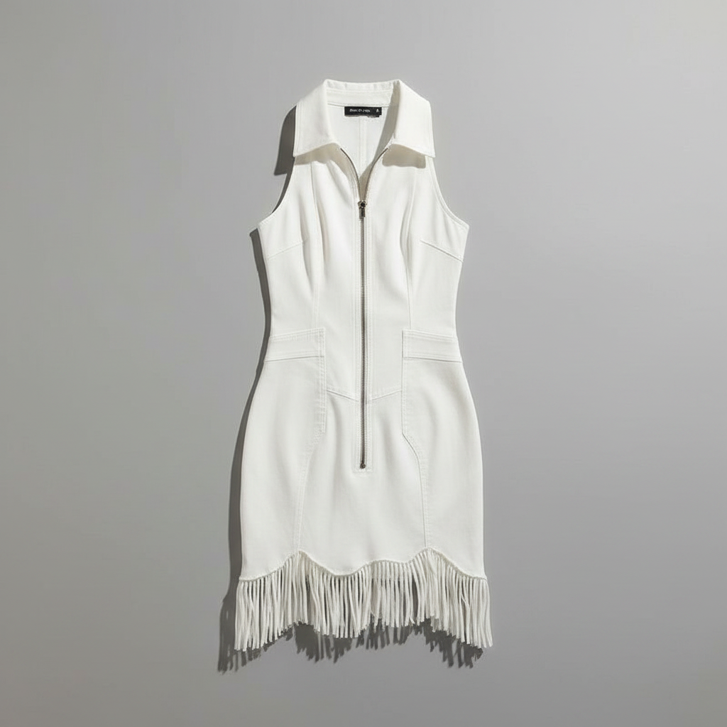 Vestido Curto Branco Vintage com Franjas | Moda Feminina